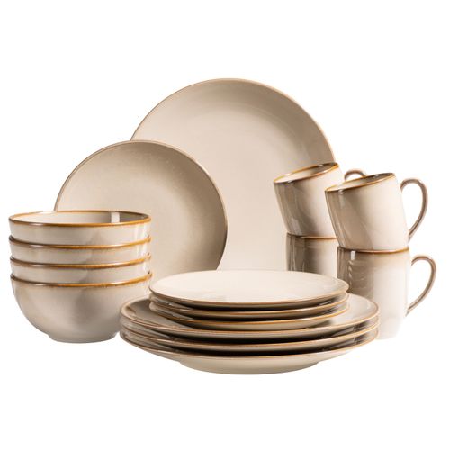 Kombiservice MÄSER "Ossia", beige (sand), 16, Geschirr-Sets, Kombiservice
