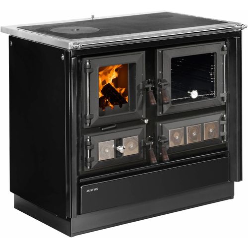 Festbrennstoffherd JUSTUS "Rustico-90 2.0", schwarz, Kaminöfen, Festbrennstoffherd