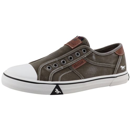 Slip-On Sneaker MUSTANG SHOES "Ignazio", Herren, Gr. 41, khaki, used, Baumwolle, Schuhe, Slipper, Freizeitschuh, Halbschuh mit Logo-Aufnähern