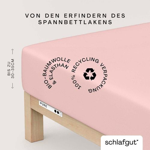 Spannbettlaken SCHLAFGUT "PURE Bio-Baumwolle mit Elasthan, 170 g/m², Bettlaken, Spannbetttuch", lila (lila light), 1 Stk., Jersey, 180-200x200-220 30cm, Jersey, Obermaterial: 95% Baumwolle, 5% Elasthan, Bettlaken, Spannbettlaken, PREMIUM Laken für Matratzen bis 30cm Höhe, dehnbar blickdicht, straff