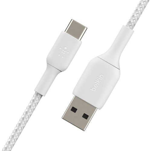 BELKIN USB-Kabel "USB-C/USB-A Kabel ummantelt, 1m", weiß, 100cmcm, Kabel, USB-Kabel