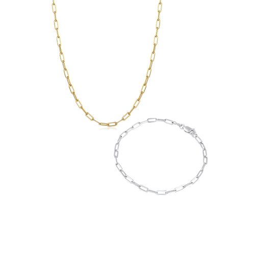 Ohrring und Ketten Set ELLI "Schmuckset Halskette Armband Bicolor 925 Sterling Silber vergoldet" Gr. 45, bunt (zweifarbig), Schmuck_Sets, Damen, 45, Ohrring und Ketten Set