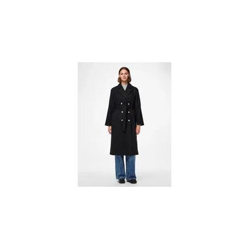 Langmantel PIECES "PCMARBEL LONG COAT NOOS", Damen, Gr. L, schwarz, Web, Obermaterial: 100% Polyester, unifarben, regular fit kniebedeckend, V-Ausschnitt, Mäntel