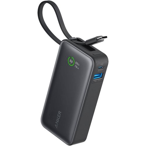 ANKER Powerbank "Nano Power Bank (30 W, integriertes USB-C-Kabel)", schwarz, 10.000mAh, Akkumulatoren, Powerbank