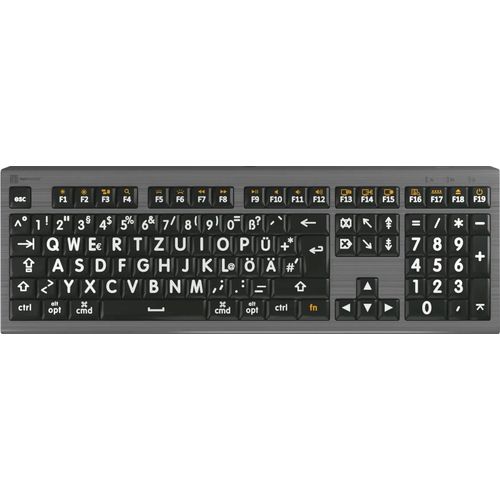 LOGICKEYBOARD Tastatur "XL-Print Astra 2 White on Black DE (MAC)", grau, B:44,6cm H:3cm T:15cm, Tastaturen, Tastatur