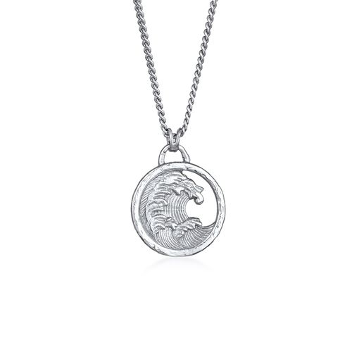 Kette mit Anhänger HAZE & GLORY "Halskette Anhänger Münze - Tide Welle Maritim 925 Silber" Gr. 68, silber, Halsketten, Herren, Silber 925 (Sterlingsilber), Kette mit Anhänger