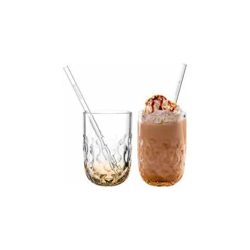 Latte-Macchiato-Glas LEONARDO "Caramel Macchiato Gläser mit Glastrinkhalm (2) Gocce 390 ml 2er Set apricot", orange (apricot), B:7,9cm H:11,9cm Ø:7,9cm, Glas, Trinkgefäße, Latte-Macchiato-Glas, Spülmaschinengeeignet, Temperaturbeständig bis max. 100C