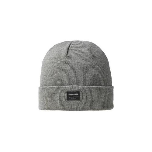 Beanie JACK & JONES "JACDNA BEANIE NOOS", Herren, grau (grau melange), Strick, Materialmix, unifarben, Mützen Beanie