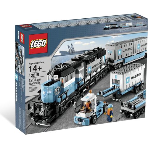 LEGO Maersk Modellzug 10219, 92 cm lang, mit 2 Wagons, 3 Containern und 3 Minifiguren