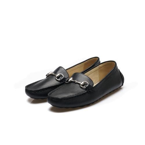 Horsebit Mokassins aus Leder, Damen,  Schwarz, Leder, by Lands' End