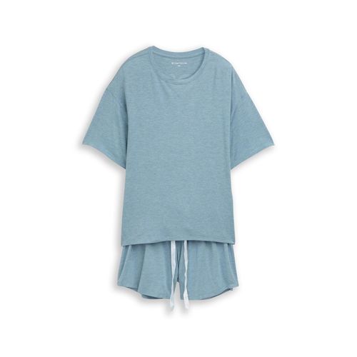 TOM TAILOR Damen Pyjama-Set, blau, Uni, Gr. 40