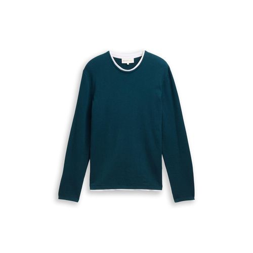 TOM TAILOR DENIM Herren 2-in-1 Strickpullover aus Baumwolle, grün, Uni, Gr. XS