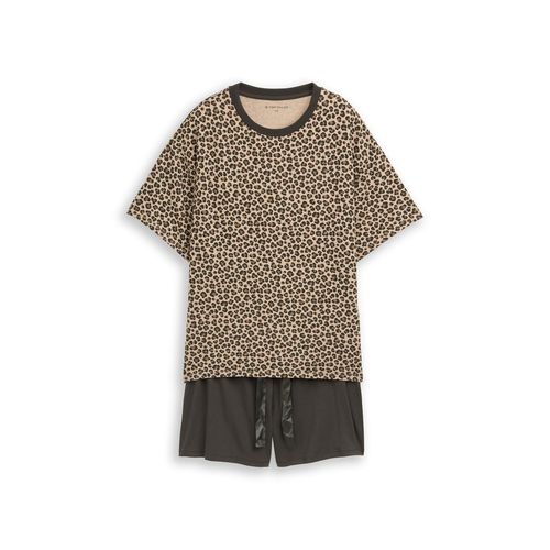 TOM TAILOR Damen Pyjama-Set mit Leopardenmuster, beige, Animalprint, Gr. 42