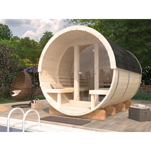 Palmako Saunafass Anita 1,6 + 0,7m² mit Glaswand