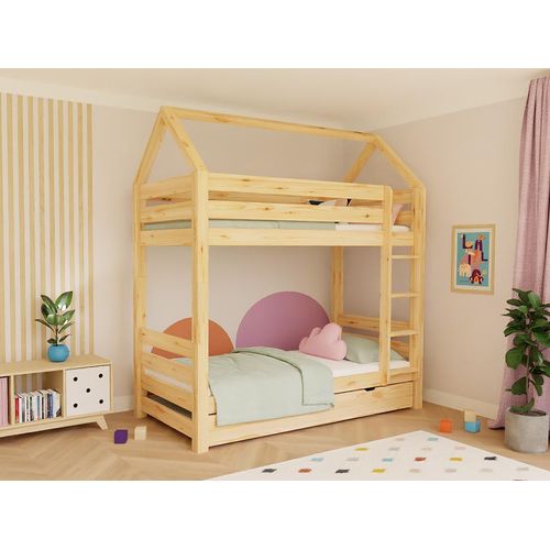 Doppelstockbett ALPY mit Leiter 90x200 cm Weiß, Ohne Unterkante, Zustellbett 90x190 cm