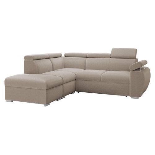 MIRJAN24 Ecksofa Boston 2RR1P, Eckcouch mit zwei Bettkästen und Schlaffunktion, Verchromte Metallfüße, Einstellbare Kopfstützen (Farbe: Paros 2, Seite: Links PUFAP+R+1P(65)+2R)