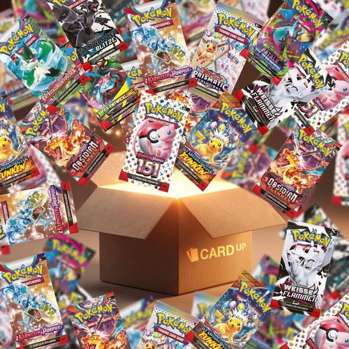 Pokémon Booster Set – 100x deutsche Boosterpacks (zufällige Sets) + Card-Up Überraschung