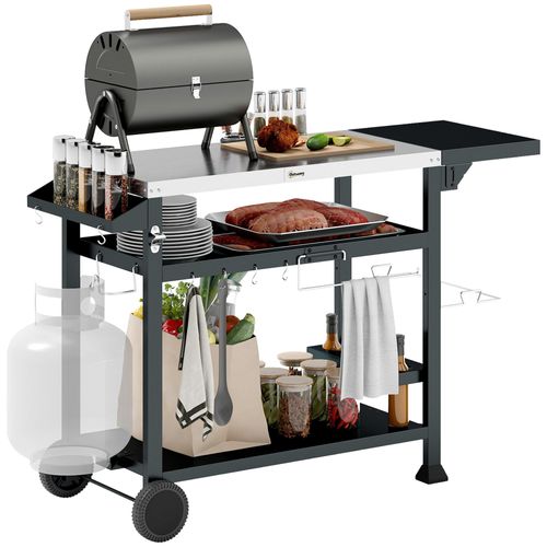 Grillstation Grillwagen. inkl. Zubeh?r. 125 x 65 x 84 cm. Schwarz + Silber