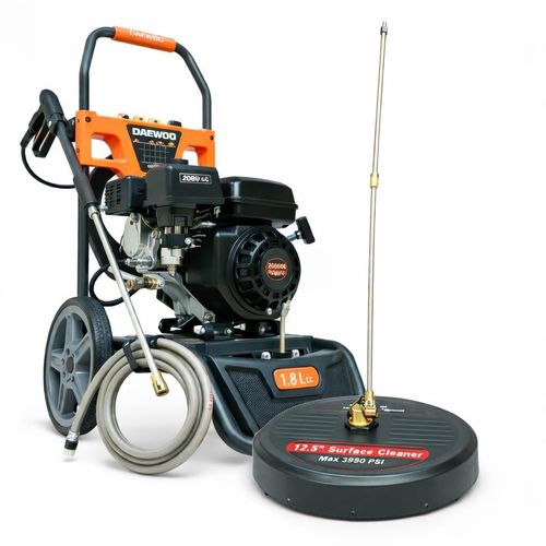 Benzin Hochdruckreiniger 207 bar | mit Flächenreiniger und 12 m Hochdruckschlauch | 7PS Flächenreiniger mit Messing Pumpenkopf | Steinreiniger