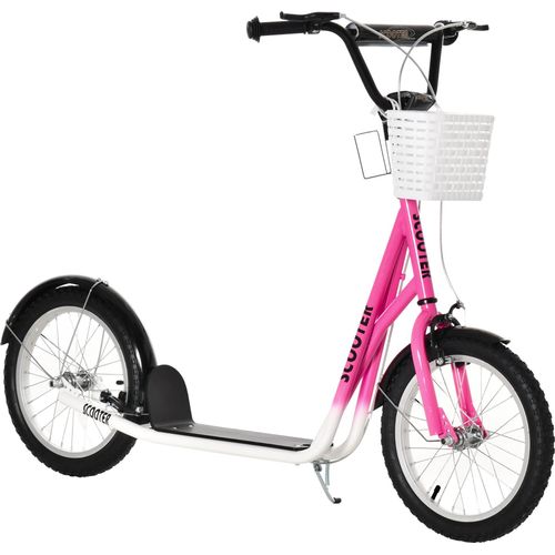HOMCOM Kinderroller Tretroller mit Bremse Korb höhenverstellbar Gummi Rosa