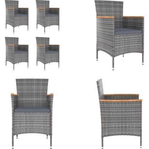 vidaXL Garten Essstühle 4 Stk. Poly Rattan Grau - Garten-Essstuhl - Garten-Essstühle - Gartenstuhl - Essstuhl