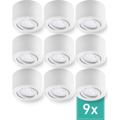 9er Set Oktaplex Aufbaustrahler Alu flach & schwenkbar 3-Step dimmbar inkl. LED Modul 2700K warmweiß - Aufbauspot weiß