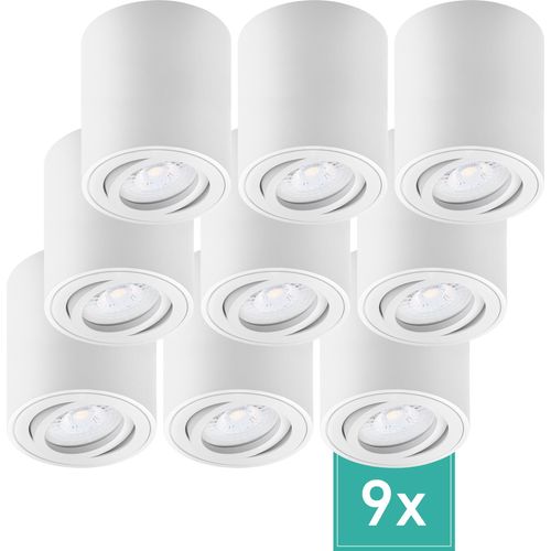 9er Set Oktaplex Aufbaustrahler Alu schwenkbar 3-Step dimmbar inkl. LED Modul 2700K warmweiß - Aufbauspot weiß