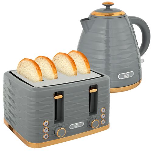 2-in-1 Toaster und Wasserkocher Set. 7 Br?unungsstufen. Auftau- und Aufw?rmfunktion. Grau