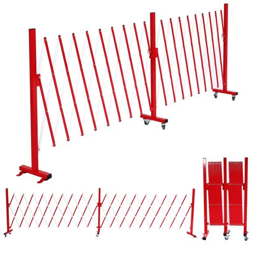 Alu Absperrgitter MCW-B34, Scherengitter Schutzgitter mit Rollen, ausziehbar 110x60-500cm ~ rot-weiß