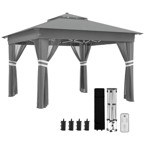 Gartenzelt mit solarbetriebenen LED¡äs Gartenzelt mit Beleuchtung. 336 cm x 336 cmx 270 cm. Grau