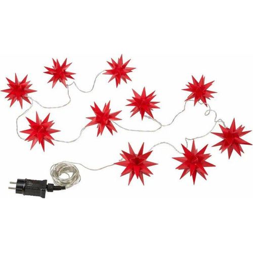 6x Lichterkette Weihnachtsstern 10 LED Sterne Ø12cm warmweiß rot 7,7m 8h Timer