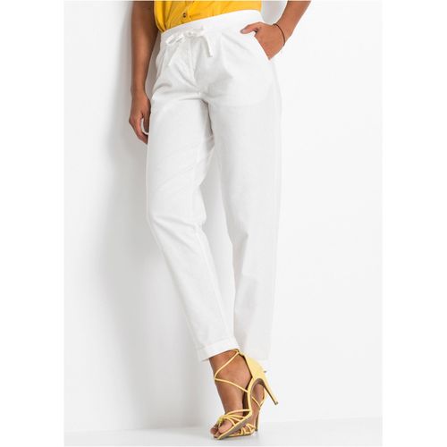 Leinenhose BONPRIX "Leinenhose", Damen, Gr. 38, N-Gr, weiss (weiß), Obermaterial: 55% Leinen, 45% Baumwolle, regular fit, Hosen Leinenhose, aus Leinen und Baumwolle, Regular Fit, mit elastischem Gummibund
