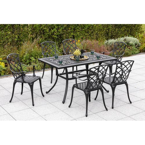 Garten-Essgruppe MERXX "Rhodos", grau (grafit, grafit, grafit), Aluminium, Sitzmöbel-Sets, 6 Sessel, Tisch