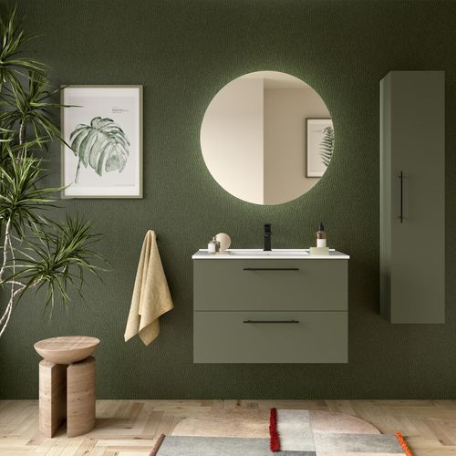 Badezimmermöbel SILANE 800 2 Schubladen GREEN SATIN + Waschtisch