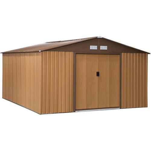 Stahl Gerätehaus 20m³ Geräteschuppen Gartenhaus Fahrradschuppen Garten Schuppen Braun 340 x 386 x 200 cm
