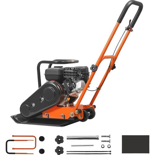 SucceBuy Benzinbetriebene Rüttelplatte, 6,5 PS (196 CC) Motor, 5600 U/min, 10,5 kN Verdichtungsdruck, 510x370 mm Platte, Handgeführtes Gerät für Pflasterarbeiten, Asphalt und Fundamentverdichtung