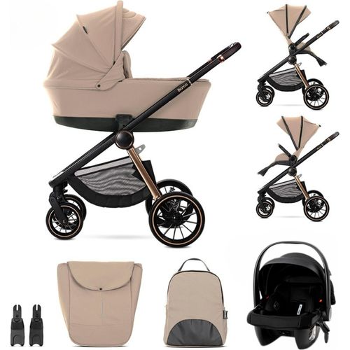 Lorelli BIANCA 3in1 Kombikinderwagen bis 22 kg – Babywanne (Anti-Reflux) + umsetzbarer Sportsitz + i-Size Babyschale ARIA LUXE 40–87 cm