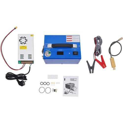 PCP Luftkompressor - Hochdruckkompressor - 12V DC - 250W - Öl-frei - 3-stufige Kompression - Lüftergekühlt - Tragbar - Blau