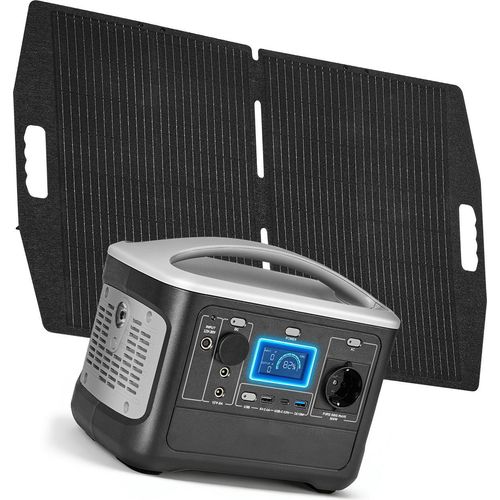 SucceBuy Tragbare Powerstation mit 100-W-Solarpanel, 600-W-Solargenerator, 493-Wh-LiFePO4-Akku und 7 Anschlüssen, Stromversorgung für Notfälle, Camping und Wohnmobilreisen