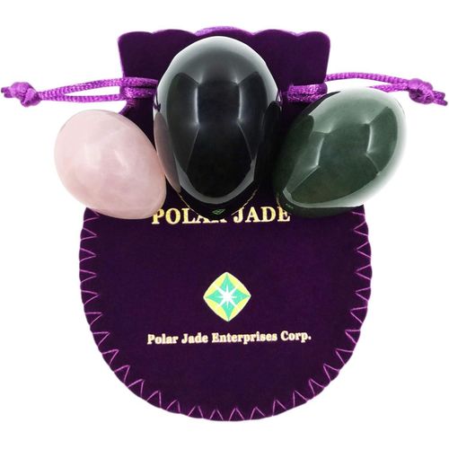 Kegelübungsbälle 3 Stück aus rosa Quarz, Nephrit und Obsidian