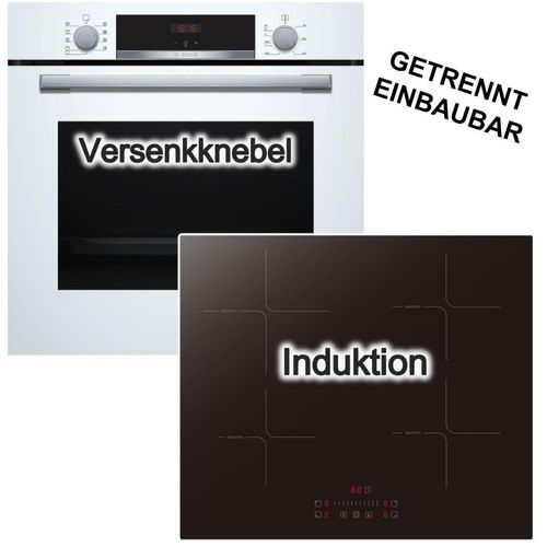 Herdset BOSCH Backofen 3D Heißluft Pizzafunktion Hydrolyse + PKM Induktionsfeld Booster Touch Slider