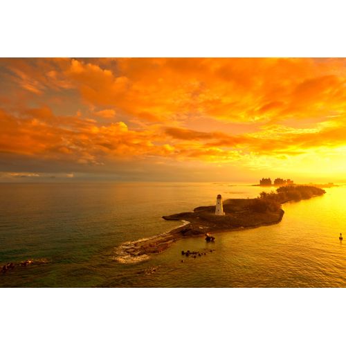 Fototapete PAPERMOON "LEUCHTTURM-NASSAU BAHAMAS DÄMMERUNG MEER OZEAN INSEL", bunt, B:3m L:2,23m, Vlies, Tapeten