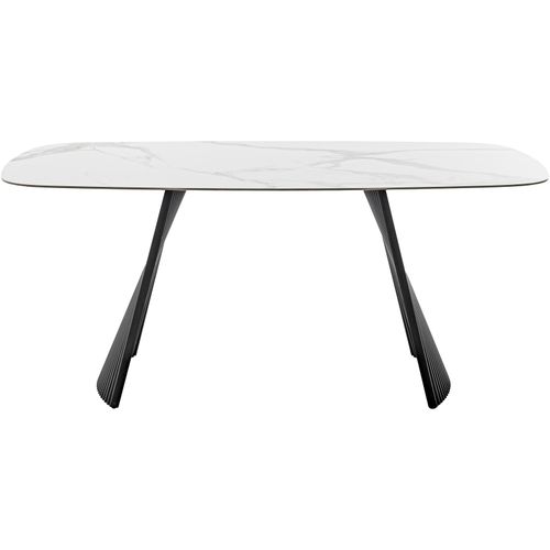 Esstisch MCA FURNITURE "TOBELO Wangentisch 180x90cm", weiß (weiß marmoriert, schwarz matt lackiert, weiß marmoriert), B:180cm H:76cm T:90cm, Keramik weiß marmoriert, 11 mm;Gestell: Metall, schwarz matt lackiert, Tische, Esstisch, Keramik, Metall, weiß marmoriert, dining table, 4-6 Personen