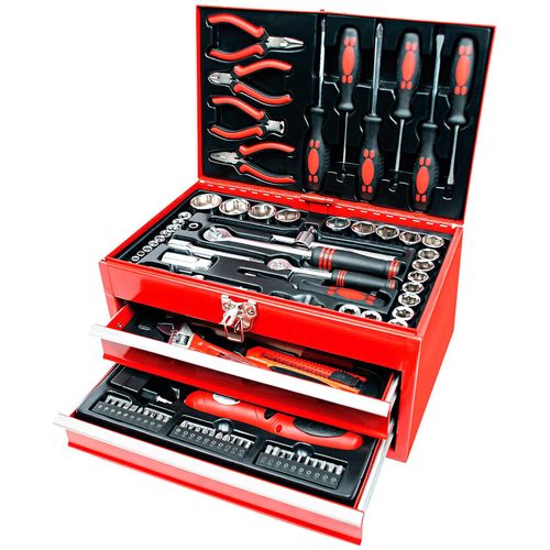 Werkzeugset "Werkzeugbox, 155-tlg.", rot (rot, schwarz), B:40cm H:26,5cm L:27,5cm, BRÜDER MANNESMANN WERKZEUGE, Werkzeugsets, Inkl. 3,6 V Akkuschrauber