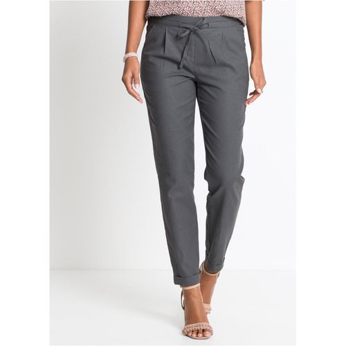 Leinenhose BONPRIX "Leinenhose", Damen, Gr. 40, N-Gr, grau (rauchgrau), Obermaterial: 55% Leinen, 45% Baumwolle, regular fit, Hosen Leinenhose, aus Leinen und Baumwolle, Regular Fit, mit elastischem Gummibund