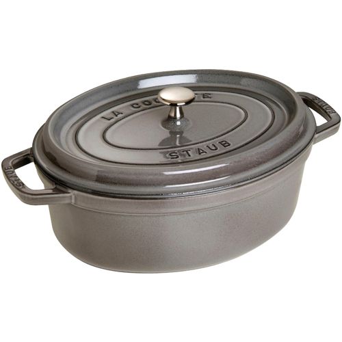 Bräter STAUB "Cocotte", grau (graphit, grau), B:23cm H:15,5cm L:35cm Ø:29cm, Töpfe, Bräter, robust, langlebig, perfekte Hitzeverteilung, Aromaregen-Deckel
