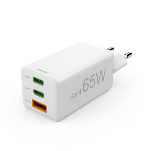 HAMA Schnelllade-Gerät "USB-Ladegerät (Schnellladegerät, Netzteil, 2x USB-C, 1x USB-A, 65 W)", weiß, B:3,4cm H:3,1cm T:6cm, Ladegeräte, Schnelllade-Gerät