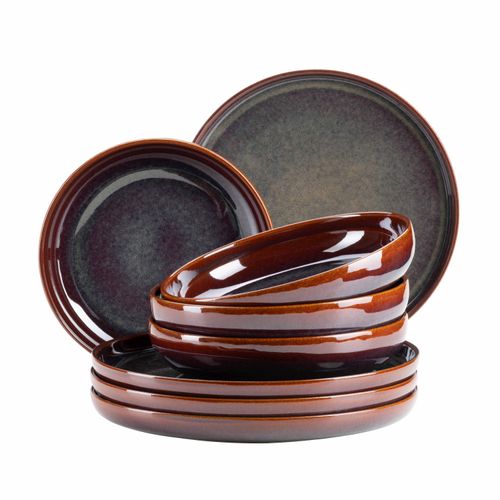 Tafelservice MÄSER "Elina Uno", rot (rot, braun), 8, Geschirr-Sets, Tafelservice
