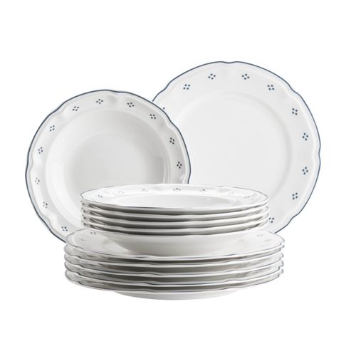 Tafelservice MÄSER "Lova", weiß (weiß, blau), 12, Geschirr-Sets, Tafelservice