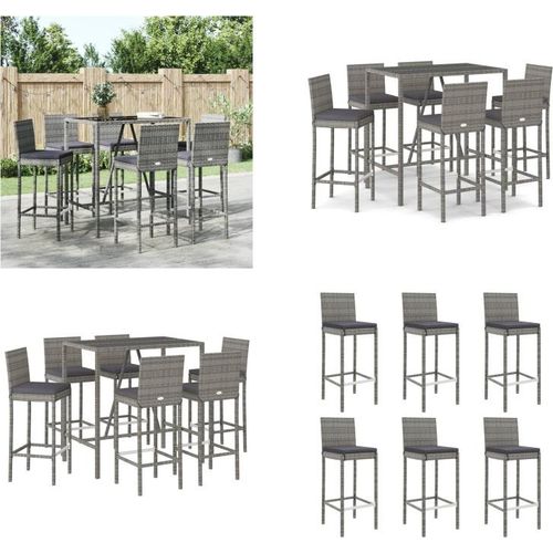 vidaXL 7 tlg. Gartenbar Set mit Kissen Grau Poly Rattan - Gartenbar Set - Gartenbar Sets - Garten Bar Set - Gartenbar